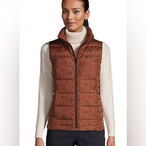 LANDS’ END NWOT PUFFER VEST QUILTED POCKETS LEOPARD ANIMAL PRINT WOMENS MEDIUM